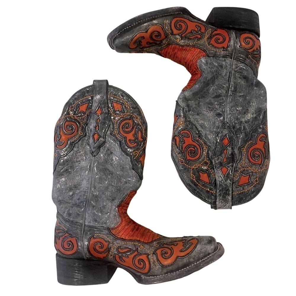 Corral Grey & Orange Snakeskin Leather Western Cowgirl Boots – Size 5 RARE Horse